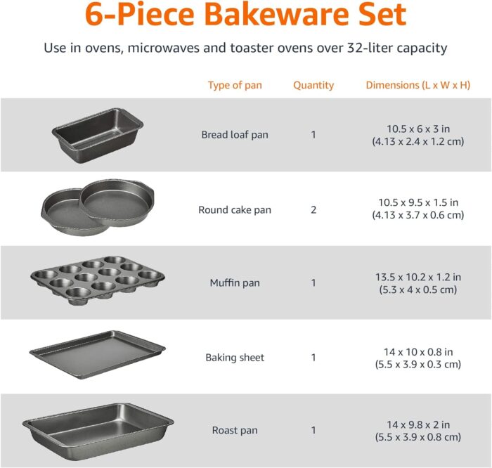 Amazon Basics 6 Piece Nonstick Carbon Steel Oven Bakeware Baking Set 2