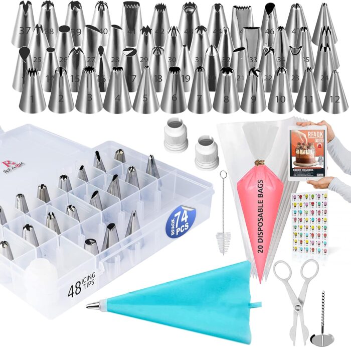 RFAQK 74 PCs Icing Piping Bags and Tips Set